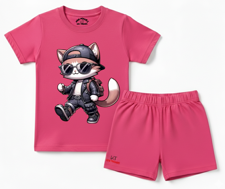 Cool Cat Shorts Set | Kids T shirt and shorts | Mini Minors Kin Trends | Kintrends