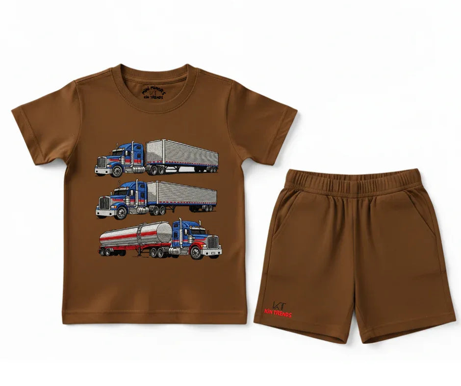 New Trucks Shorts Set (Not Embroidered) Kids T shirt and Shorts set | Mini Minors Kin Trends | Kintrends