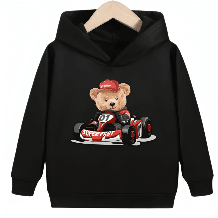 Racer Bear Fleece Hoodie - Kin Trends
