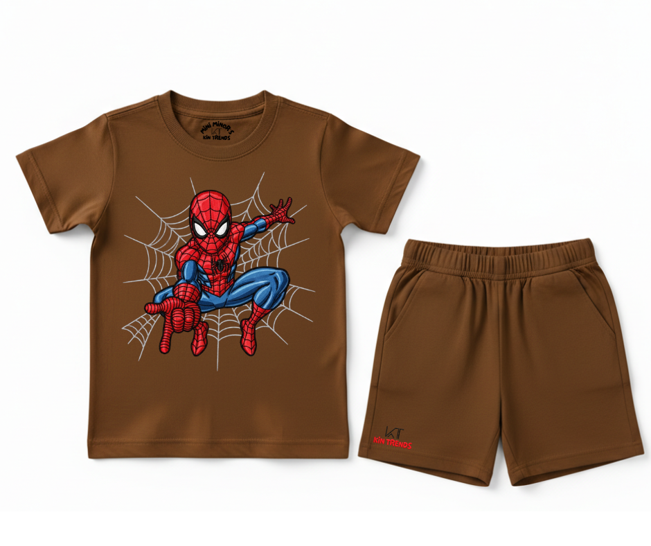 Spiderman D1 Shorts Set (Not Embroidered) Kids T shirt and shorts| Mini Minors Kin Trends | Kintrends