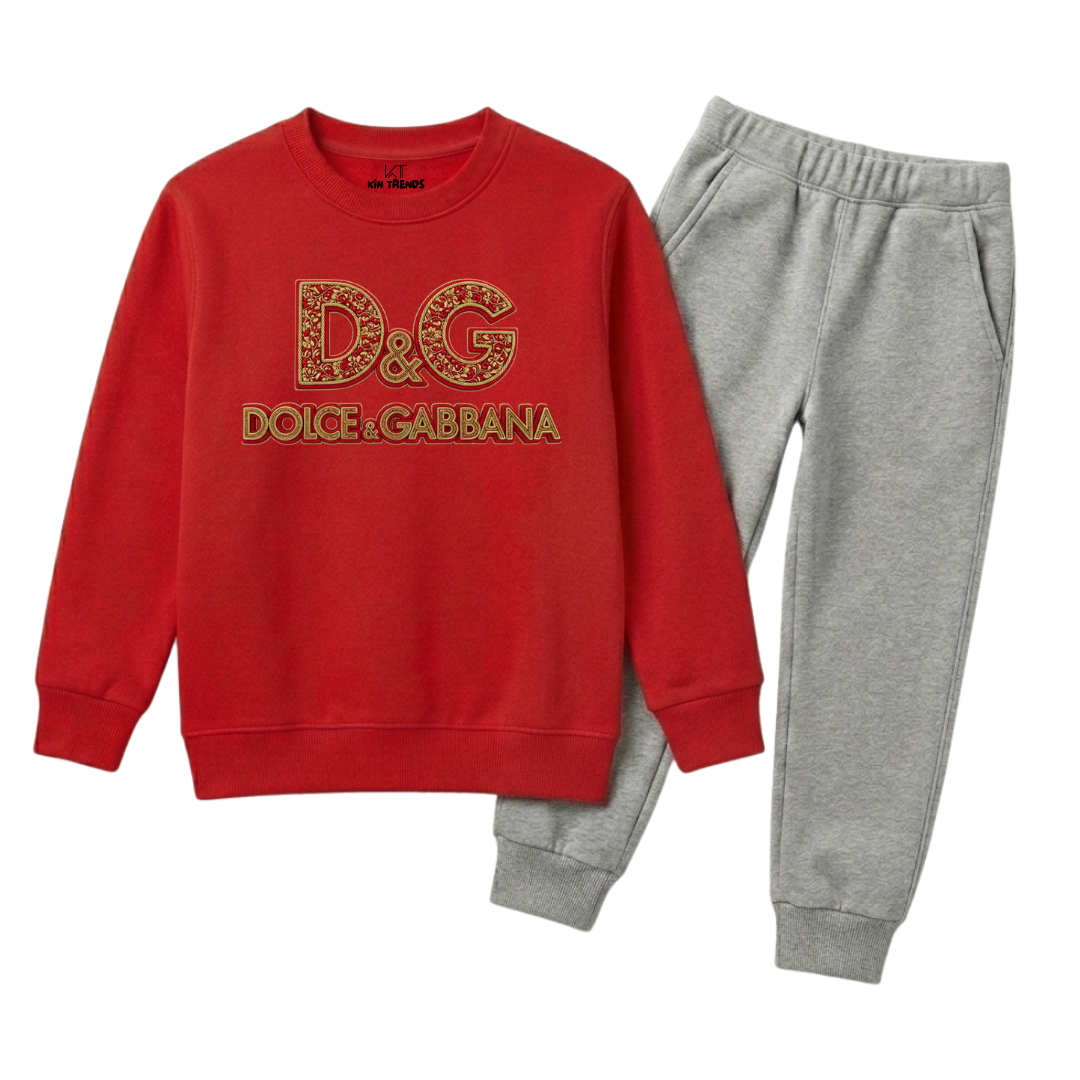 Kids Luxury Red & Grey D&G Style Graphic Winter Suit