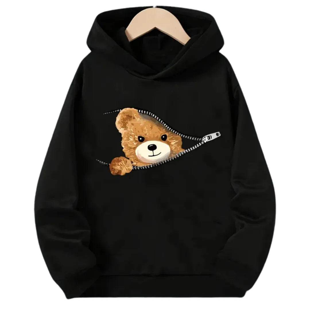 Shy Bear Fleece Hoodie Warm Fleece Hoodies For Kids - Kin Trends