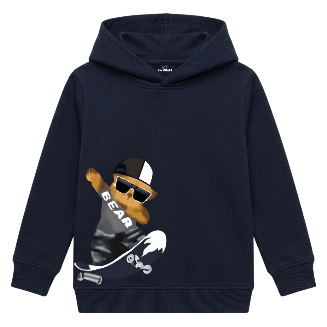 Cool Skater Teddy Bear Riding Skateboard Kids Winter Fleece Hoodie