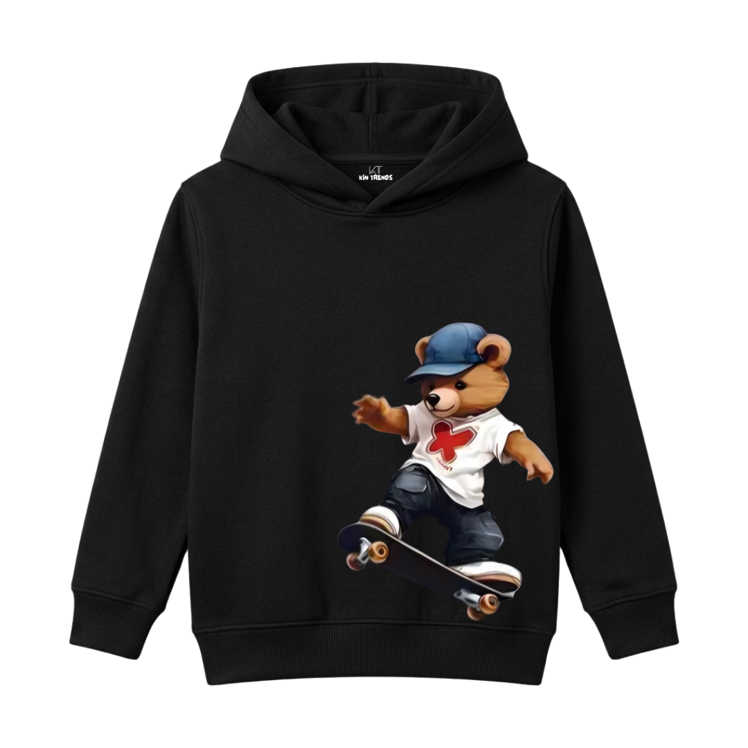 Cool Skater Teddy Bear Riding Skateboard Kids Winter Fleece Hoodie