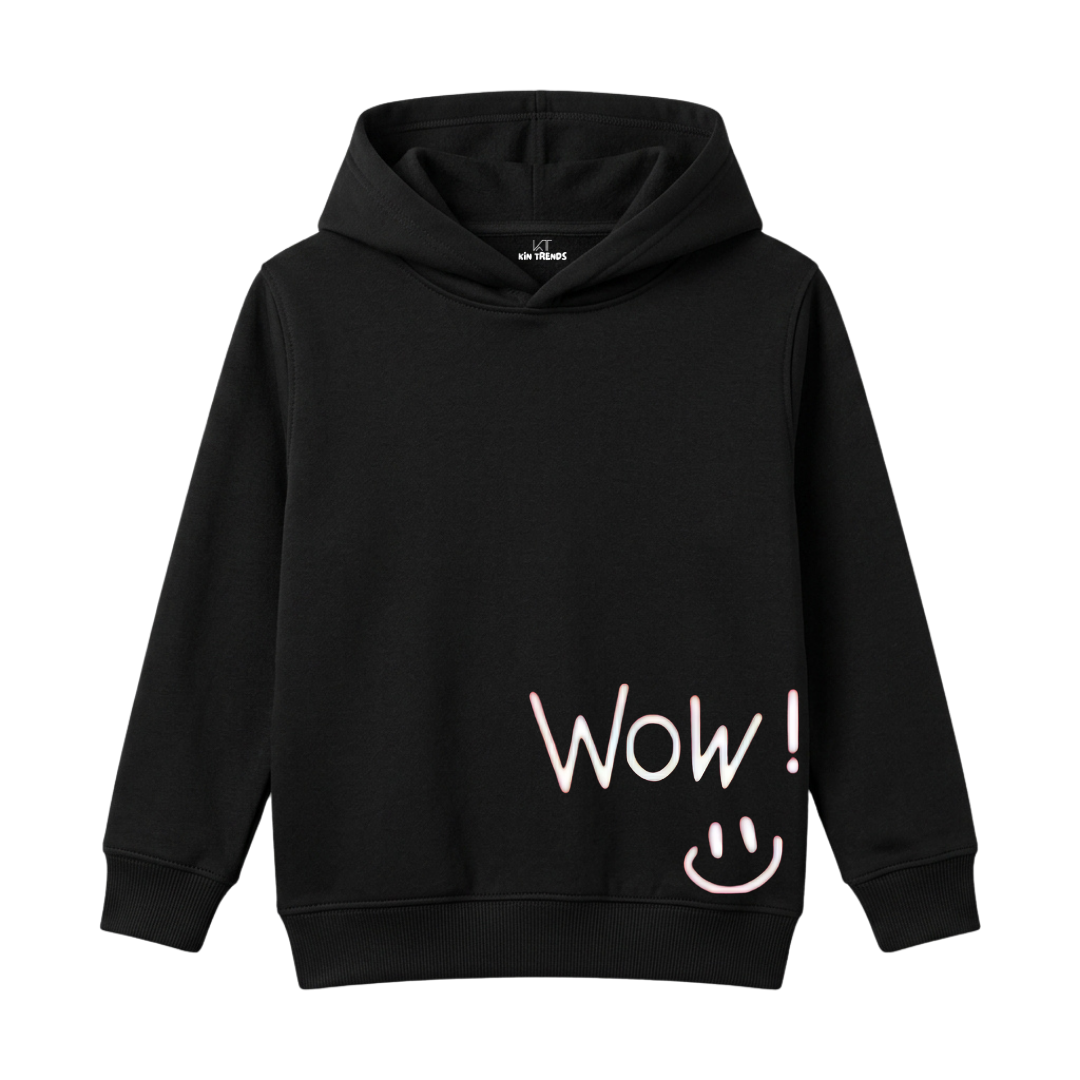Wow Cute Handwritten Smiley Face Typography Kids Winter Fleece Hoodie