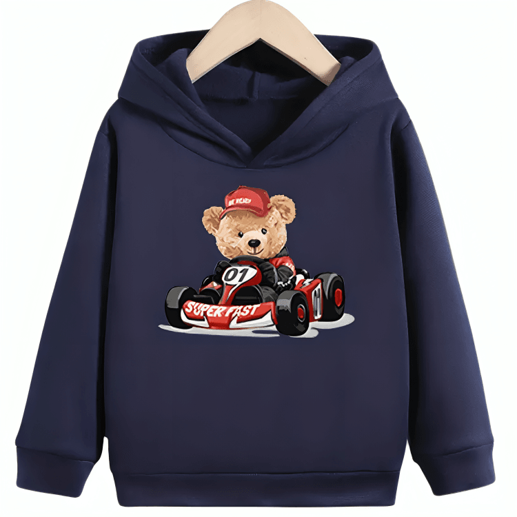 Racer Bear Fleece Hoodie - Kin Trends