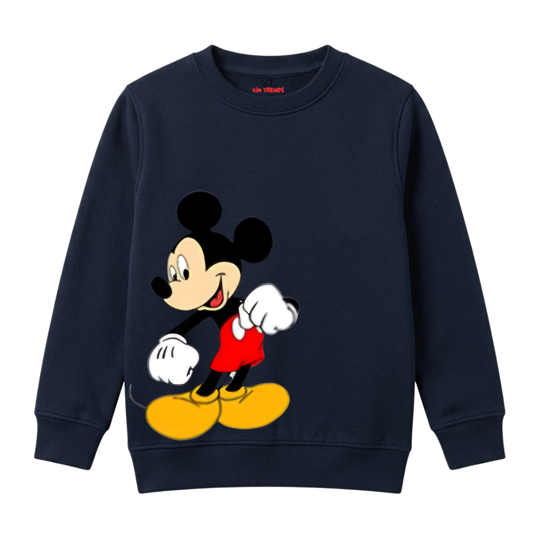 Kids Navy Blue Classic Mickey Graphic Print Warm Winter Fleece
