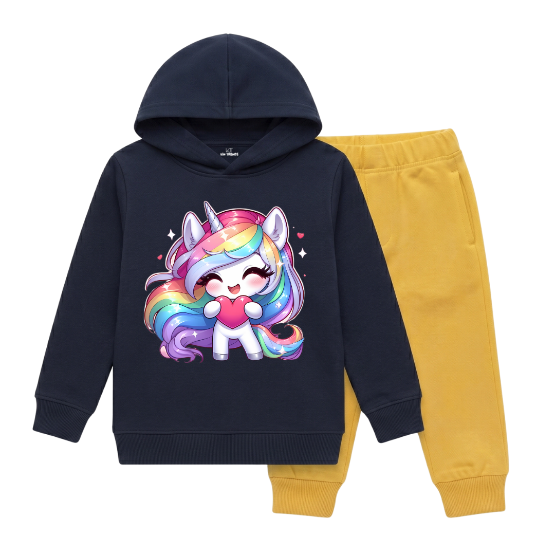 Magical Unicorn Graphic Printed Girls Winter Fleece Tracksuit - 2 Pcs