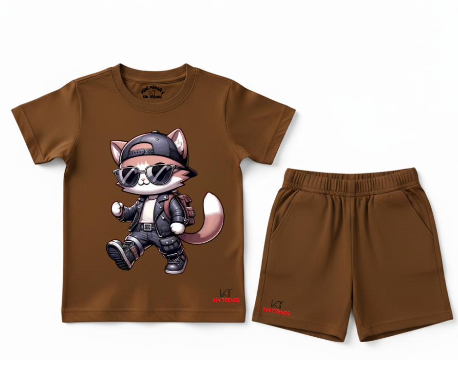 Cool Cat Shorts Set | Kids T shirt and shorts | Mini Minors Kin Trends | Kintrends