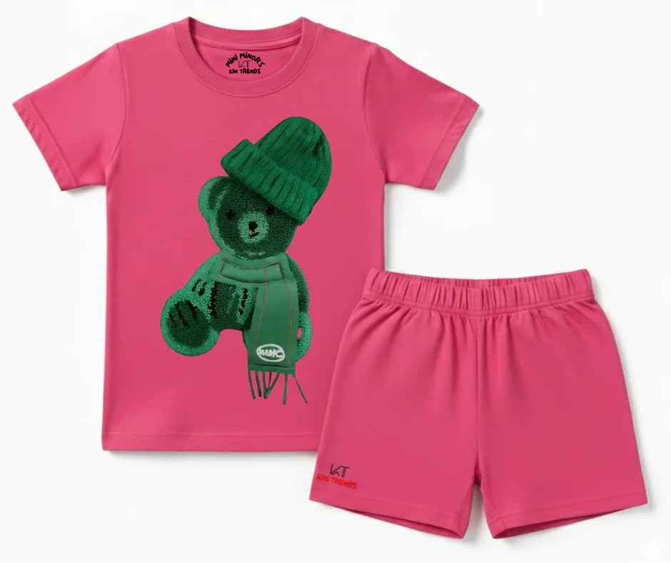 Greeny Bear Shorts Set (Not Embroidered) Kids T shirt and shorts | Mini Minors Kin Trends | Kintrends