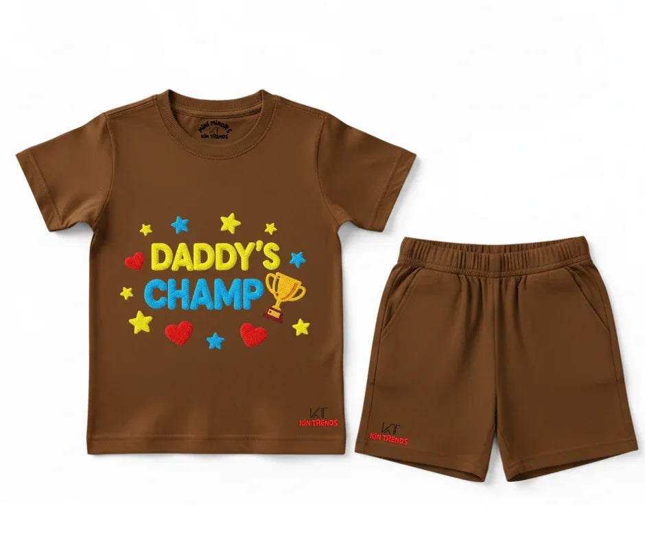 Premium Daddy Champ Shorts Set (Not Embroidered) | Kids T shirt and shorts | Mini Minors Kin Trends | Kintrends