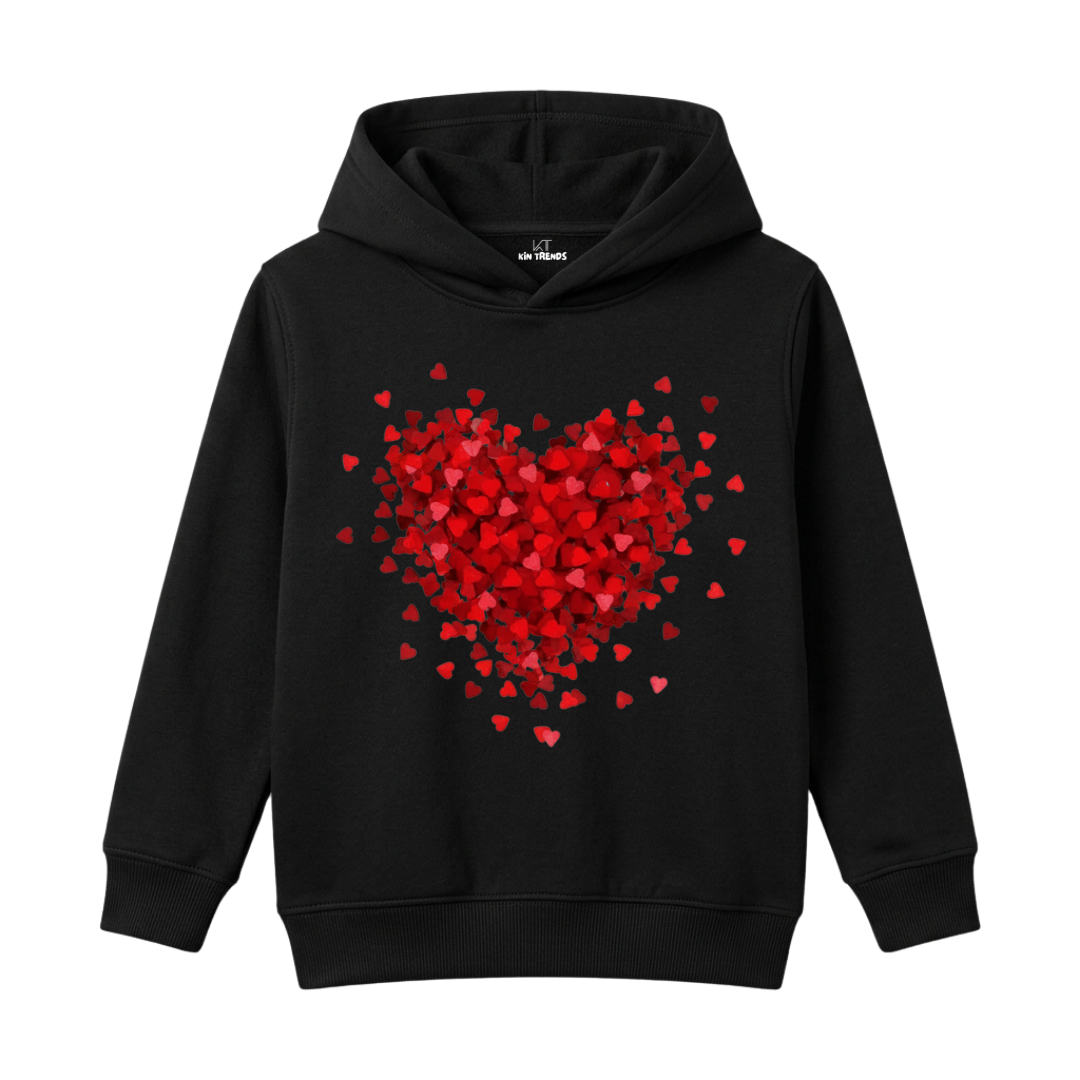 Exploding Love Hearts Mosaic Pattern Graphic Kids Winter Fleece Hoodie