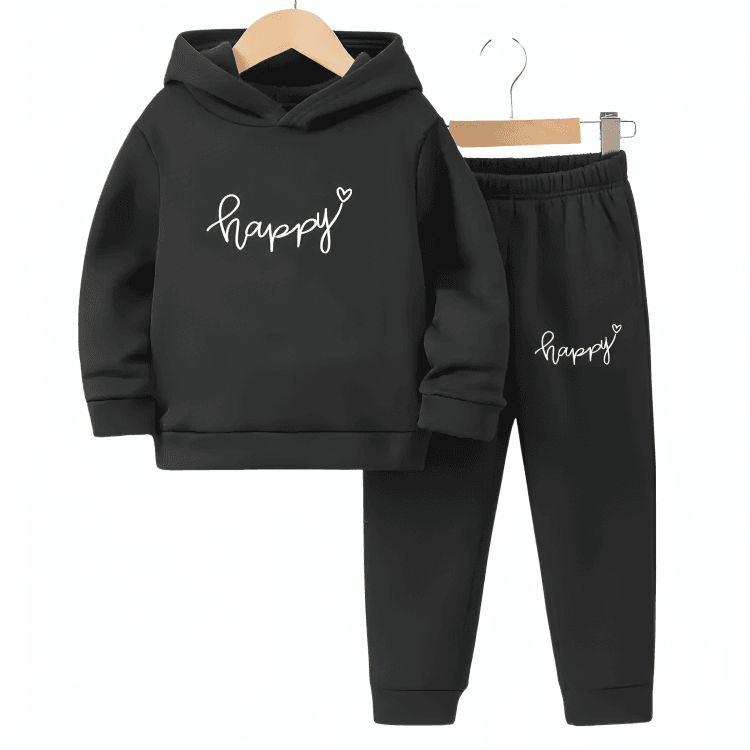 Happy Fleece Hoodie Tracksuit - Kin Trends