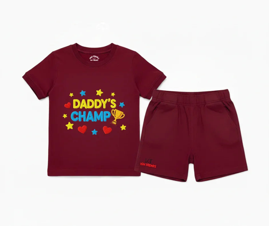 Premium Daddy Champ Shorts Set (Not Embroidered) | Kids T shirt and shorts | Mini Minors Kin Trends | Kintrends