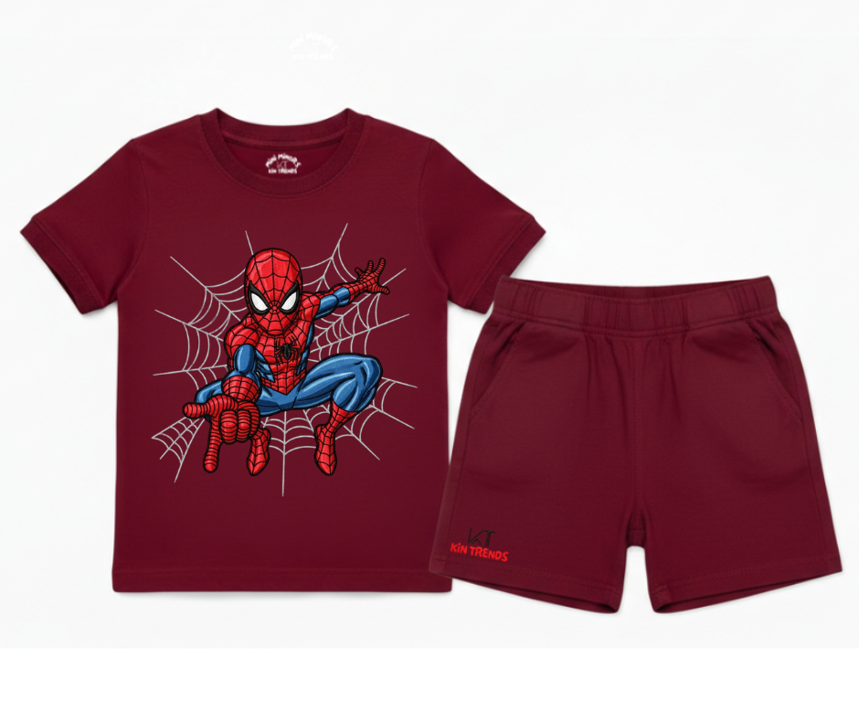 Spiderman D1 Shorts Set (Not Embroidered) Kids T shirt and shorts| Mini Minors Kin Trends | Kintrends