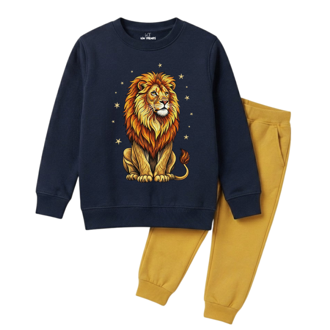 Majestic Lion King Stars Graphic Printed Kids Winter Sweatshirt Tracksuit - 2 Pcs