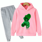 Printed Greeny Bear Fleece Hoodie Tracksuit - Kin Trends