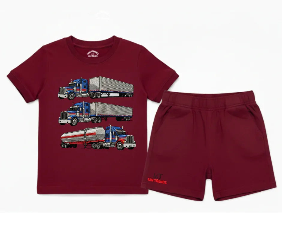 New Trucks Shorts Set (Not Embroidered) Kids T shirt and Shorts set | Mini Minors Kin Trends | Kintrends