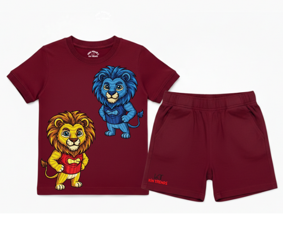 Kids Dual Lion Summer shorts Set | Kids T shirt and shorts| Mini Minors Kintrends