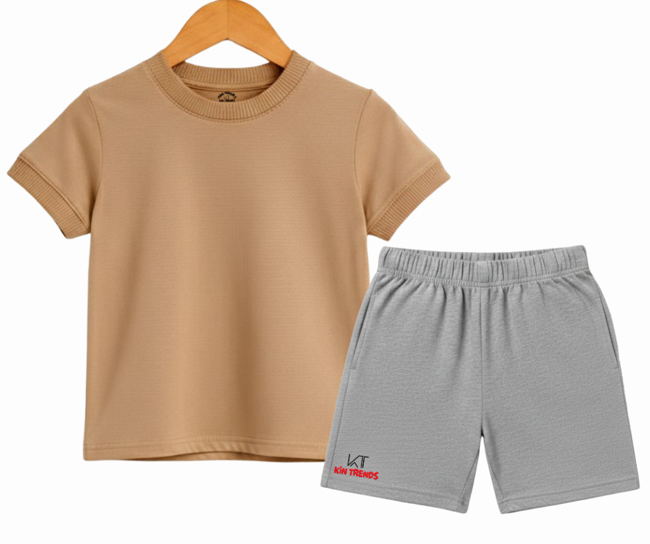 Contrast Color Plain Shorts Set