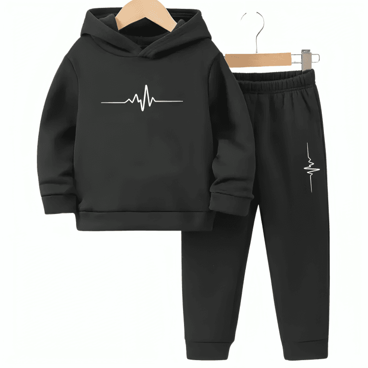 Heartbeat Line Fleece Hoodie Tracksuit - Kin Trends