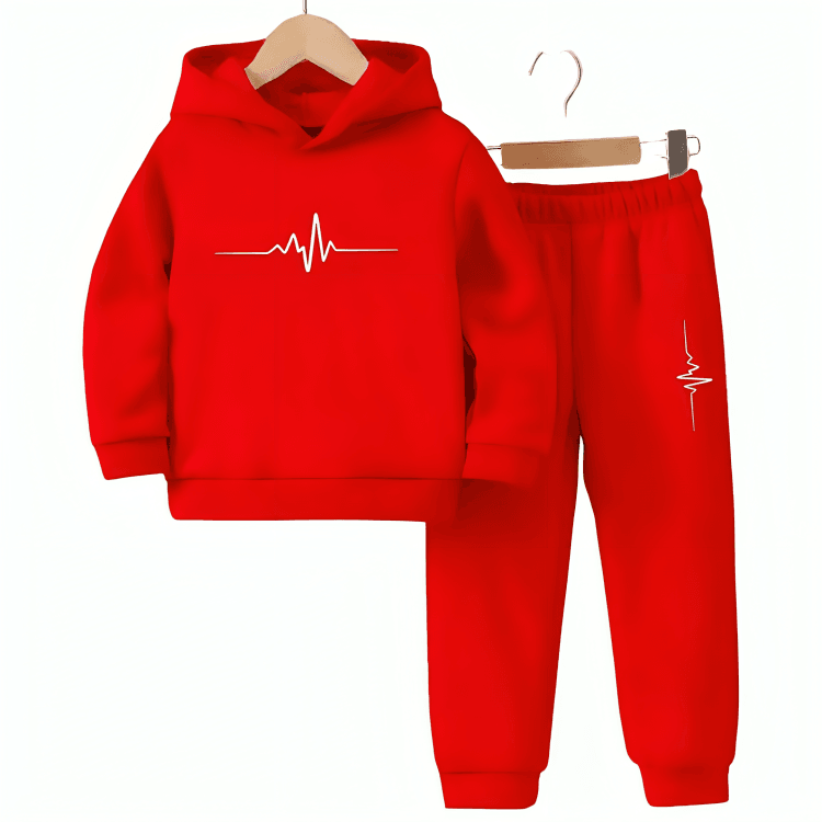 Heartbeat Line Fleece Hoodie Tracksuit - Kin Trends