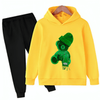Printed Greeny Bear Fleece Hoodie Tracksuit - Kin Trends