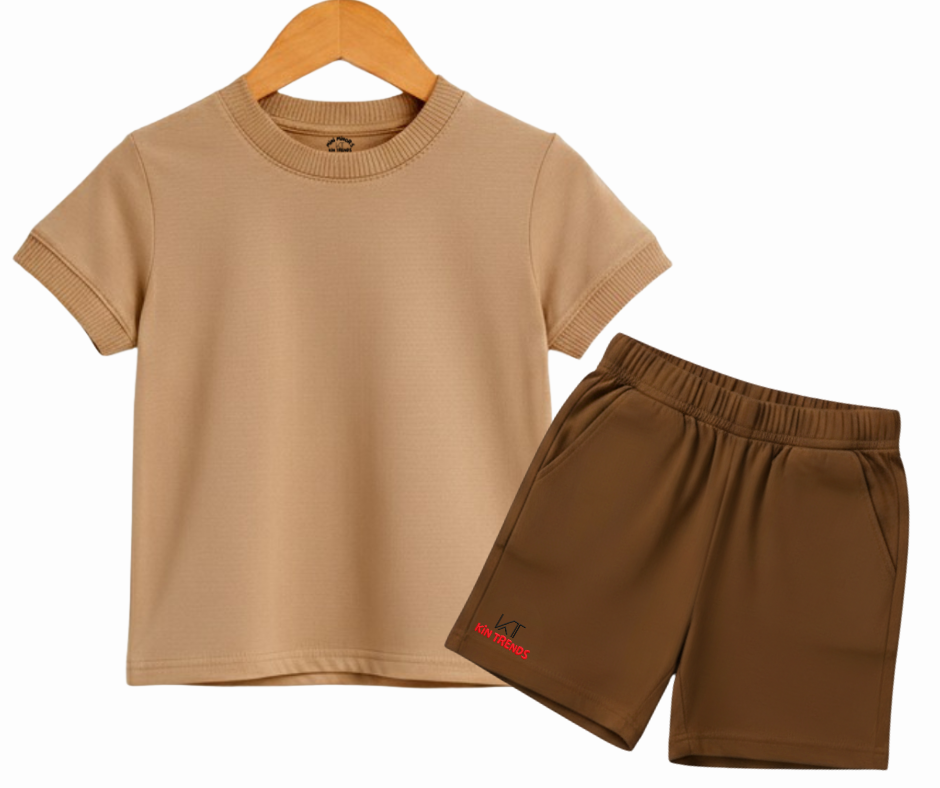 Contrast Color Plain Shorts Set