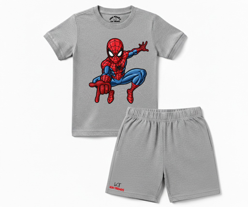 Spiderman D1 Shorts Set (Not Embroidered) Kids T shirt and shorts| Mini Minors Kin Trends | Kintrends