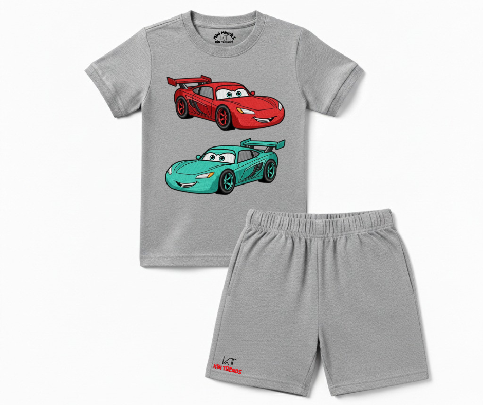Lightning McQueen Summer shorts Set (Embroidery Style)| Kids T shirt and shorts| Mini Minors Kintrends