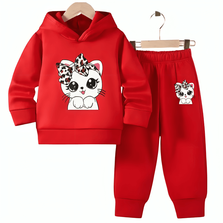 Girls Cat Fleece Hoodie Tracksuit - Kin Trends