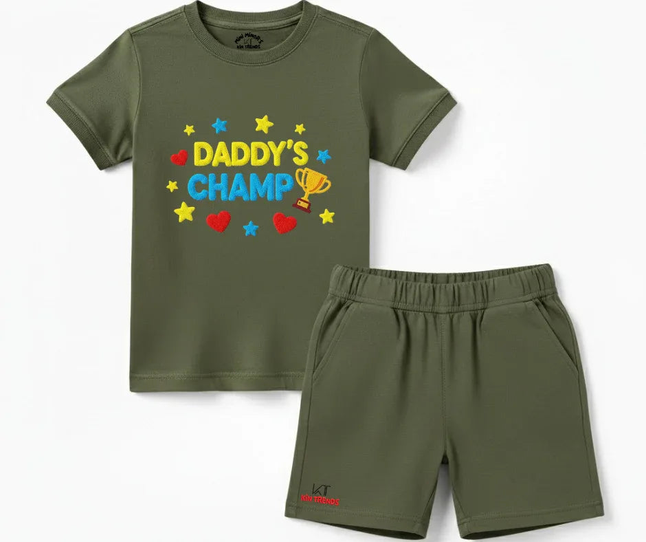 Premium Daddy Champ Shorts Set (Not Embroidered) | Kids T shirt and shorts | Mini Minors Kin Trends | Kintrends