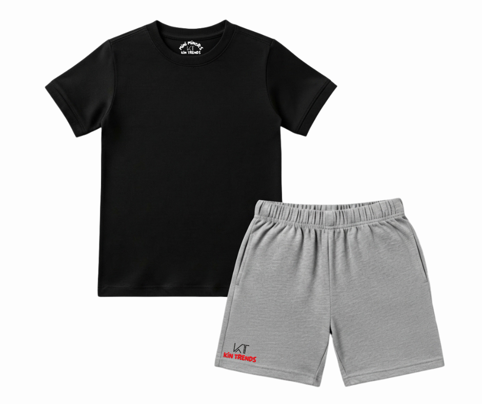 Contrast Color Plain Shorts Set