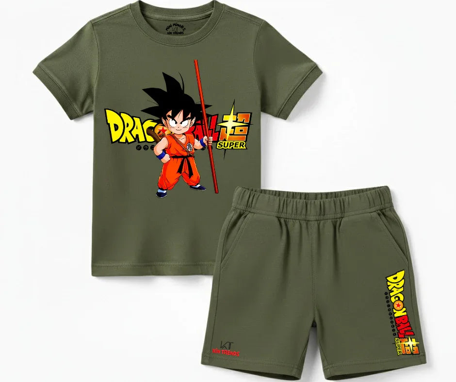 Earthy Goku Graphic Shorts Set| T & Shorts | Mini Minors Kintrends