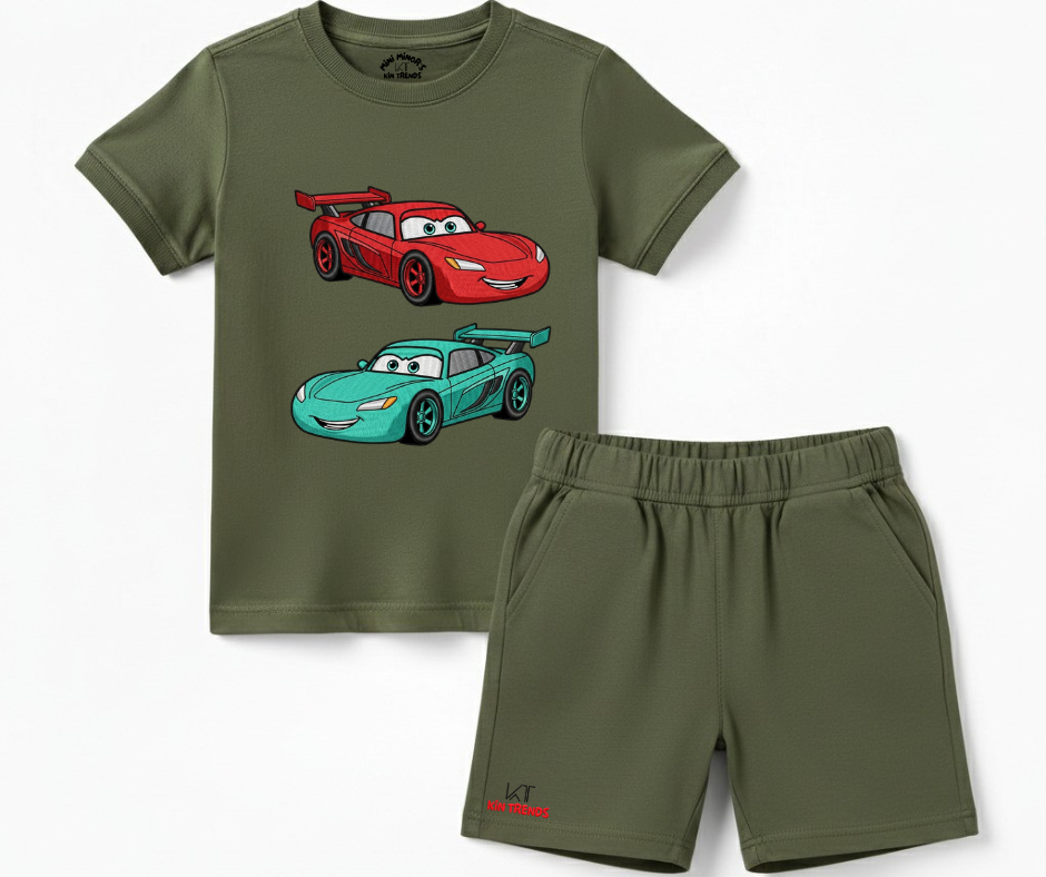 Lightning McQueen Summer shorts Set (Embroidery Style)| Kids T shirt and shorts| Mini Minors Kintrends