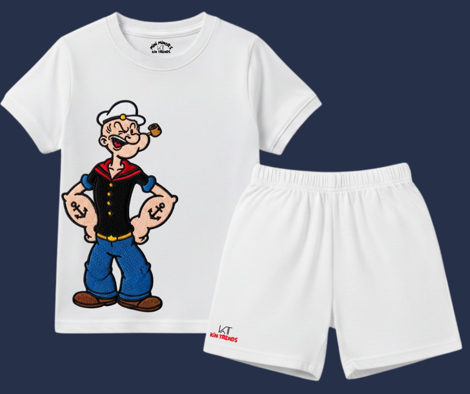 Popeye the Sailor Summer shorts Set (Embroidery Style)| Kids T shirt and shorts| Mini Minors Kintrends