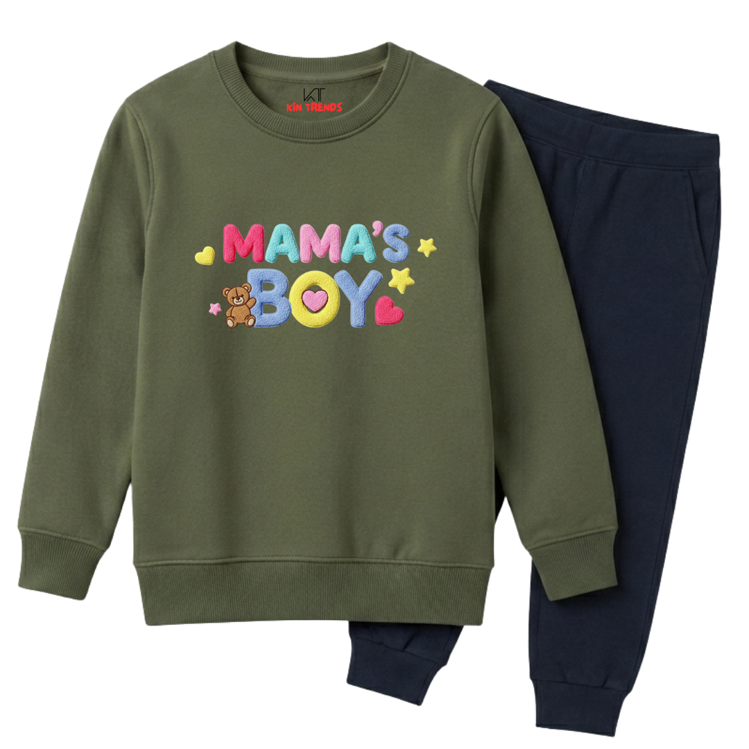Mama's Boy Colorful Typography Printed Kids Winter Sweatshirt Tracksuit - 2 Pcs