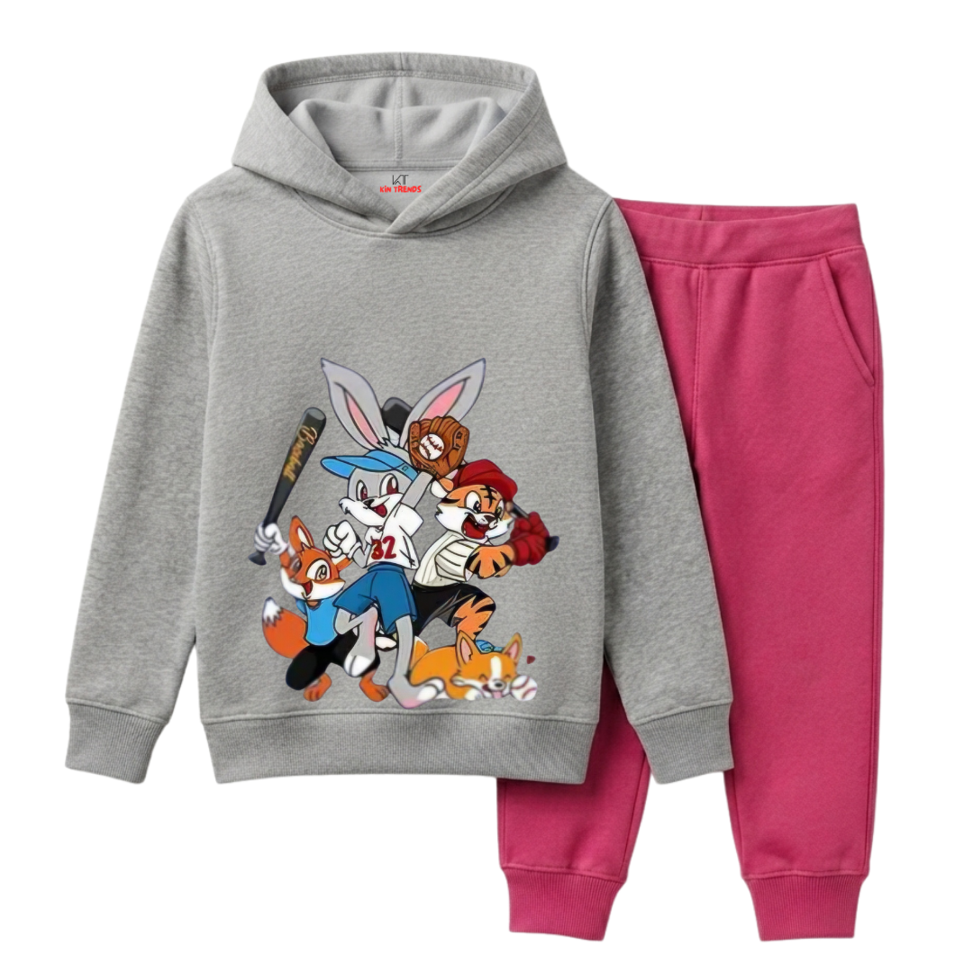 Looney Tunes Style Baseball Animals Kids Winter Fleece Tracksuit - 2 Pcs