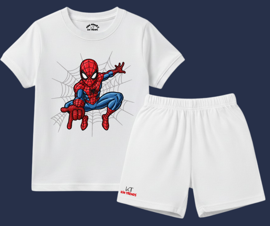 Spiderman D1 Shorts Set (Not Embroidered) Kids T shirt and shorts| Mini Minors Kin Trends | Kintrends