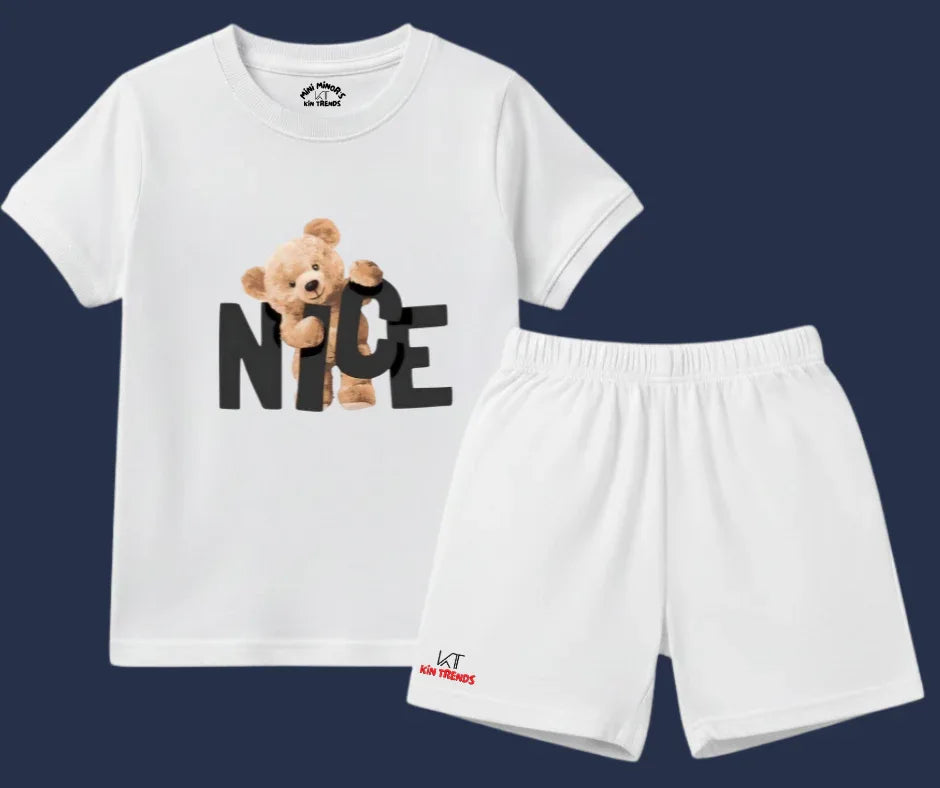 Nice Bear Shorts Set | Kids T shirt and shorts | Mini Minors Kin Trends | Kintrends