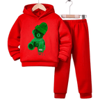 Printed Greeny Bear Fleece Hoodie Tracksuit - Kin Trends