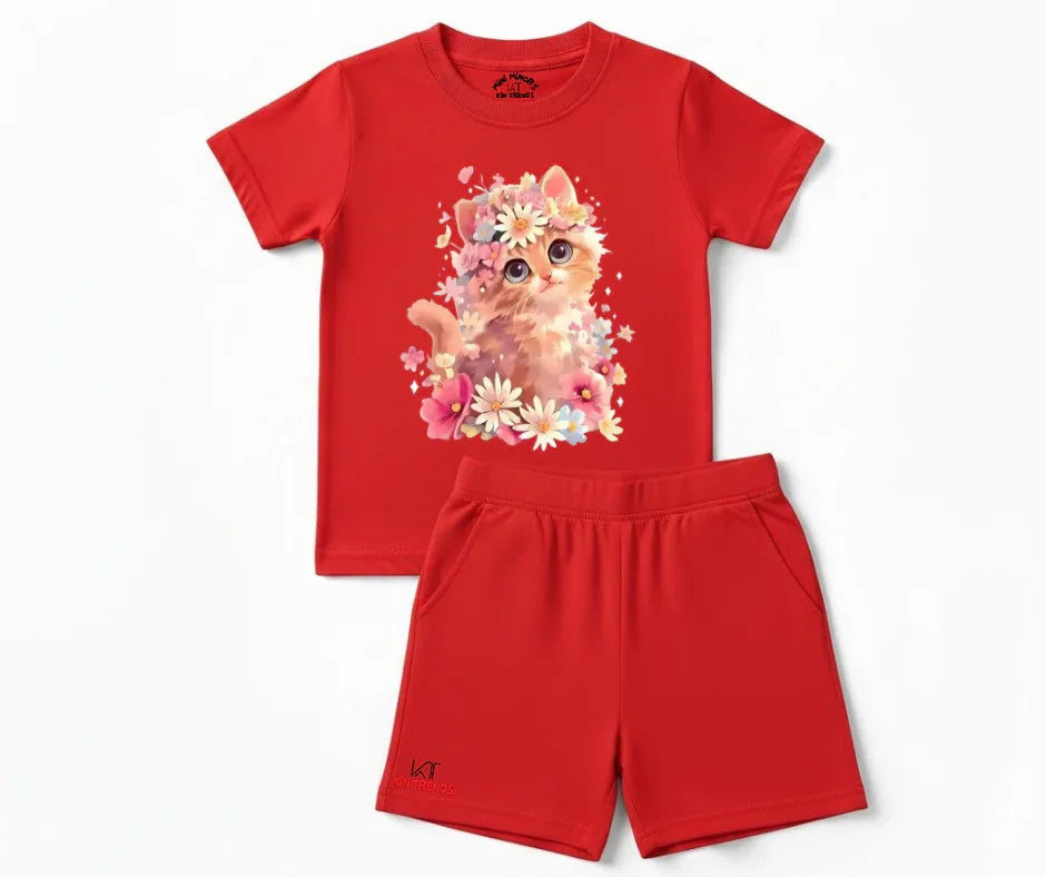 Beauty Cat Shorts Set | Kids T shirt and shorts | Mini Minors Kin Trends | Kintrends
