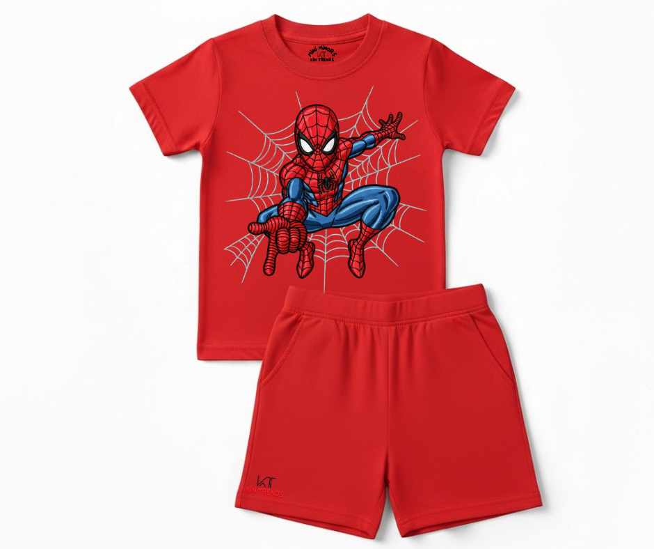 Spiderman D1 Shorts Set (Not Embroidered) Kids T shirt and shorts| Mini Minors Kin Trends | Kintrends