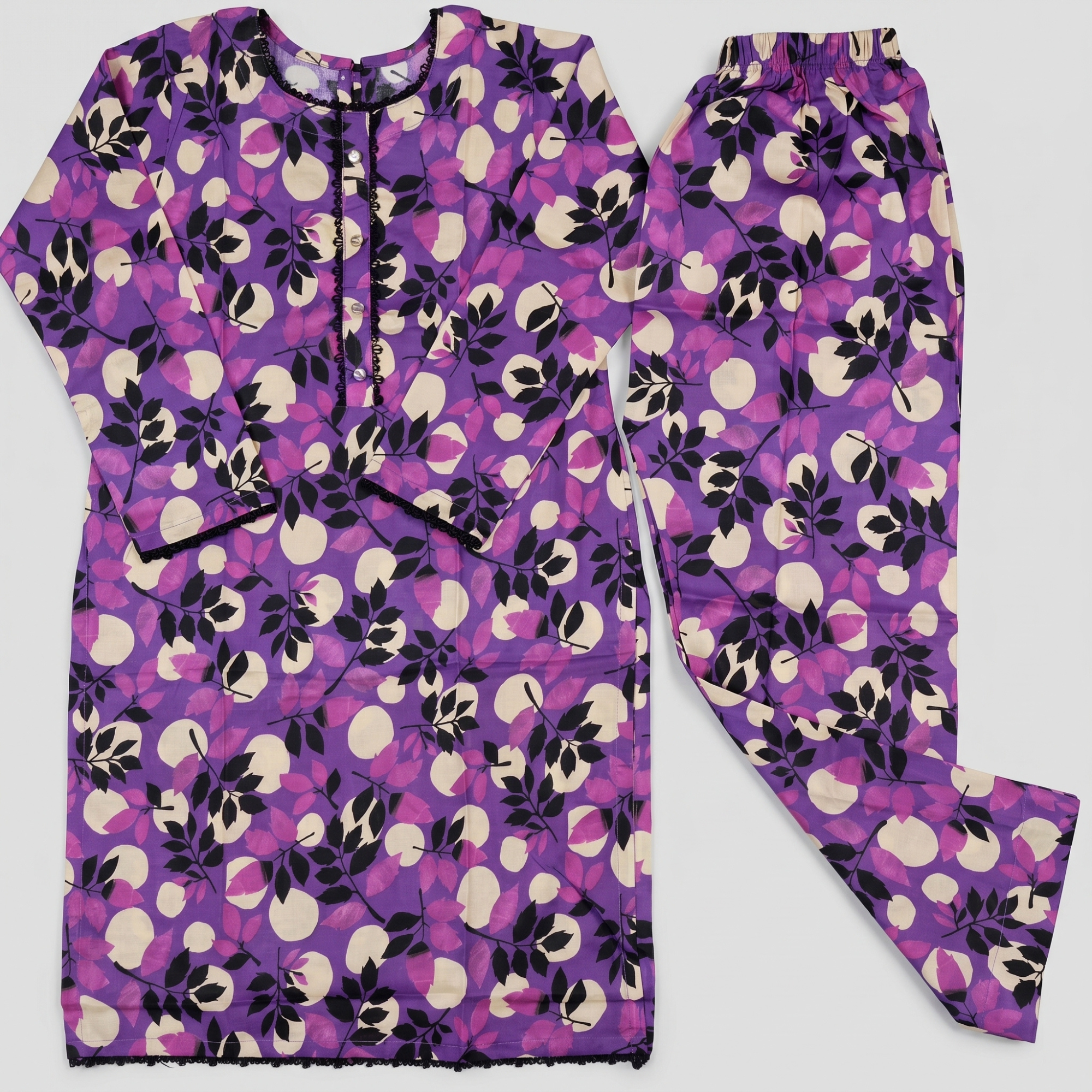 Purple Flora – 2 Piece Premium Lawn Kurta Trouser for Girls