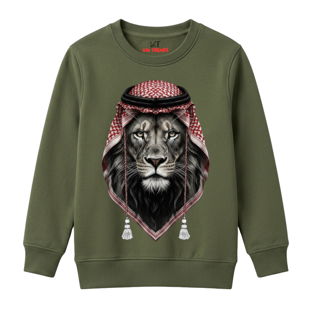 Royal Arab Lion with Shemagh Scarf Printed Kids Winter Sweatshirt