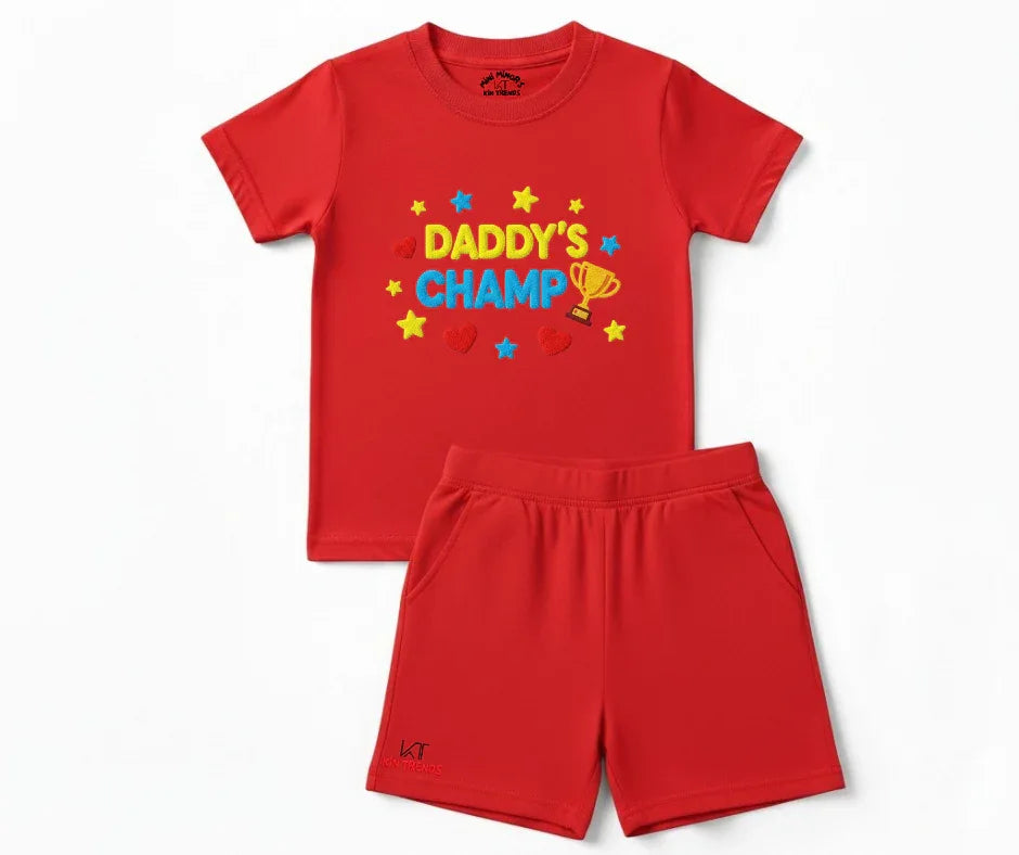 Premium Daddy Champ Shorts Set (Not Embroidered) | Kids T shirt and shorts | Mini Minors Kin Trends | Kintrends