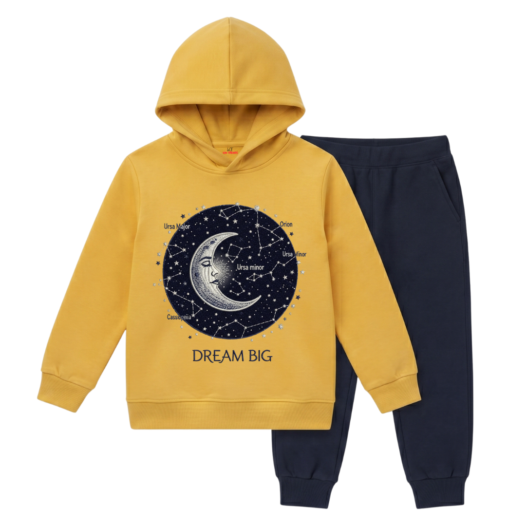 Dream Big Constellation Moon Printed Kids Winter Fleece Tracksuit - 2 Pcs