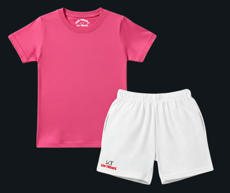 Contrast Color Plain Shorts Set