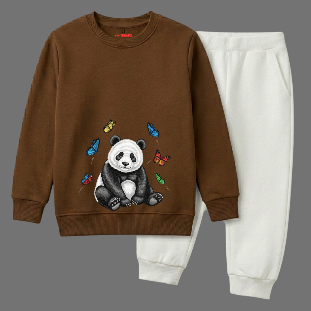 Cute Panda Print Kids Sweatshirt & Jogger Set