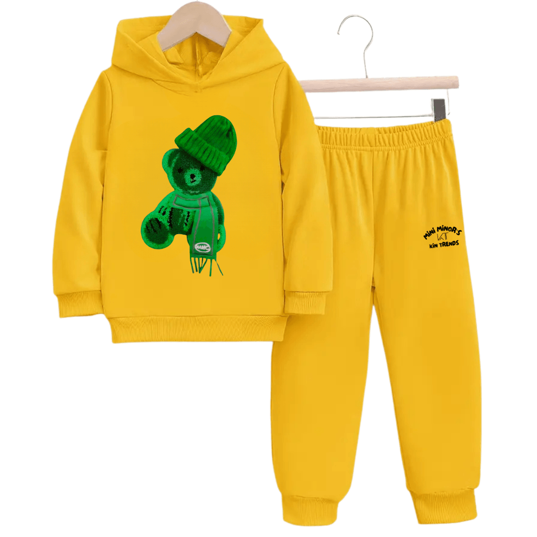 Printed Greeny Bear Fleece Hoodie Tracksuit - Kin Trends